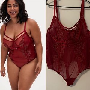 Torrid Red Mesh and Lace thong bodysuit